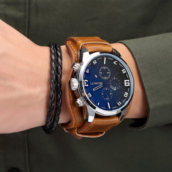 MUNITI Sport Military Watch Quartz Big Dial Calendar Leather Watches for Men Army Male Clock for Men Watches