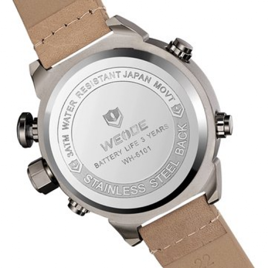 Fashion LED Digital Watch Waterproof Leather Strap Men Wrist Watch Dual Display Watches for Men Watches