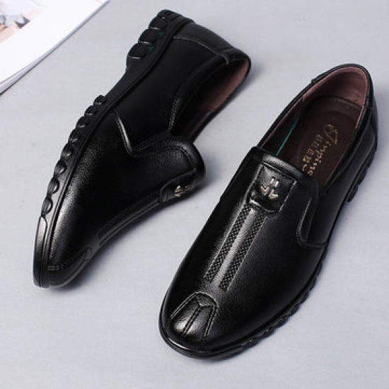 Men Pure Color Leather Slip Resistant Slip On Casual Shoes for Flats