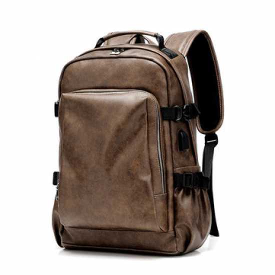 Men Business PU Leather Solid Backpack Casual Computer Bag for Backpacks