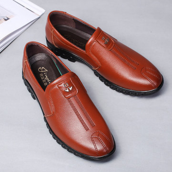 Men Pure Color Leather Slip Resistant Slip On Casual Shoes for Flats