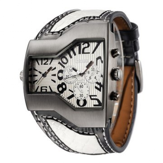 Sport Quartz Wristwatch Two Movements Big Clock Leather Strap Fashion Watch for Men for Men Watches