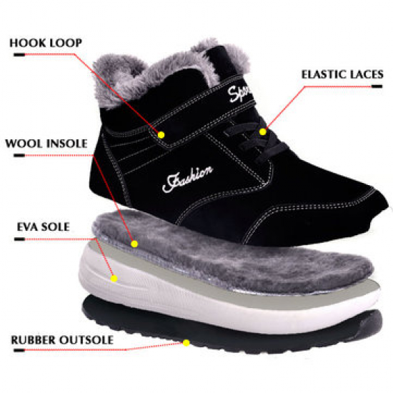 Men Hook Loop  Wool Fleece Fur Lining Hook Loop Ankle Boots for Boots