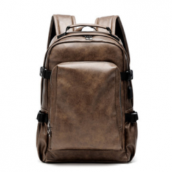 Men Business PU Leather Solid Backpack Casual Computer Bag for Backpacks