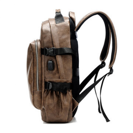 Men Business PU Leather Solid Backpack Casual Computer Bag for Backpacks