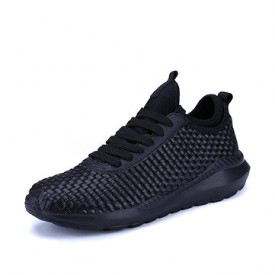Large Size Men Light Weight Knitted Lace Up Sport Casual Shoes for Flats