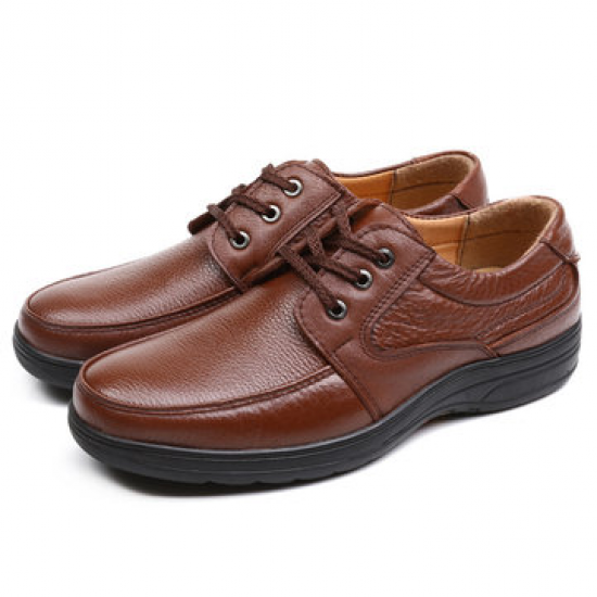 Men Pure Color Leather Non Slip Soft Sole Casual Shoes for Flats