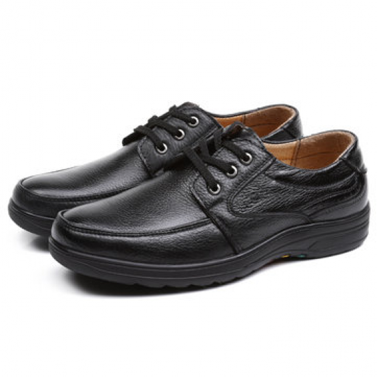 Men Pure Color Leather Non Slip Soft Sole Casual Shoes for Flats