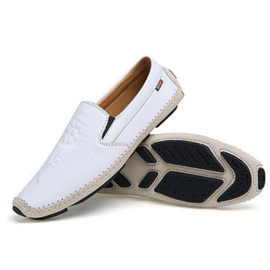 Men Delicate Sewing Crocodile Pattern Genuine Leather Casual Loafers for Flats