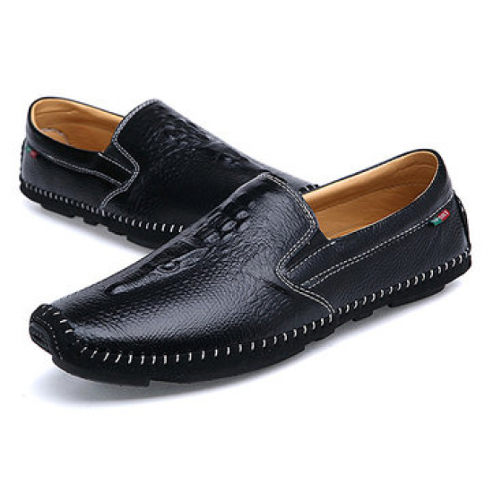 Men Delicate Sewing Crocodile Pattern Genuine Leather Casual Loafers for Flats