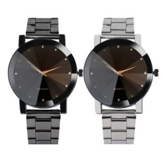 Fashion Couple Quartz Wristwatch No Number Round Dial Stainless Steel Strap Watches for Women Men for Couple Watches