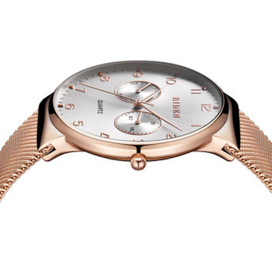 Ultra Thin Casual Style Men Wrist Watch Week Display Mesh Steel Quartz Watch for Men Watches