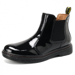Menico Men Classic Patent Leather Slip On Elastic Band Chelsea Boots for Boots